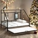 preview thumbnail 21 of 38, Metal Full Size House Bed with Trundle and Built-in Shelf Black