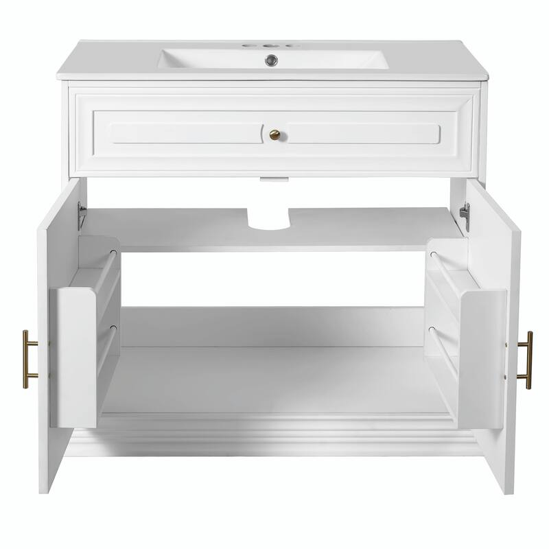 36" Luxurious Bathroom Vanity with Ceramic Sink, Bathroom Vanities Cabinet with 2 Large Soft Closing Doors