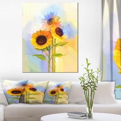 Designart "Yellow Sunflowers with Green Leaves" Flower Canvas Print Artwork