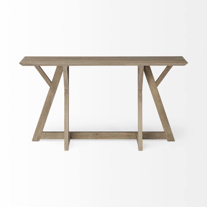 HomeRoots 16" Brown Solid Wood Trestle Console Table - 16.00 in. x 29.50 in. x 54.00 in.