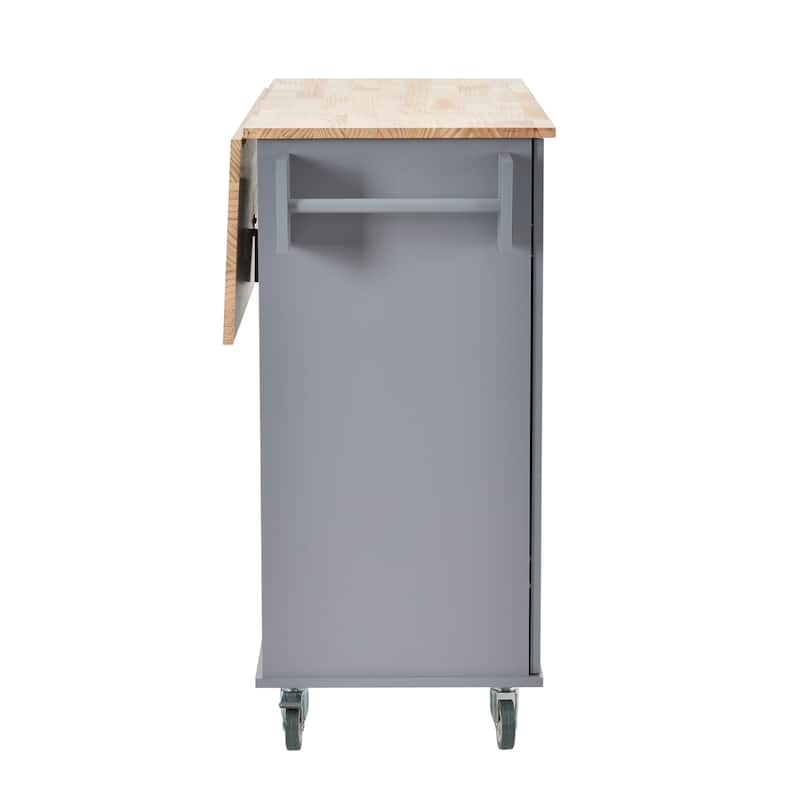 52.7" W Rolling Mobile Kitchen Island with Solid Wood Top and Locking Wheels,Storage Cabinet and Drop Leaf Breakfast Bar