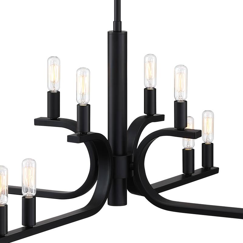 Skye 12-Light Matte Black Minimalist Tiered Candle Chandelier for Dining Rooms - 35.5