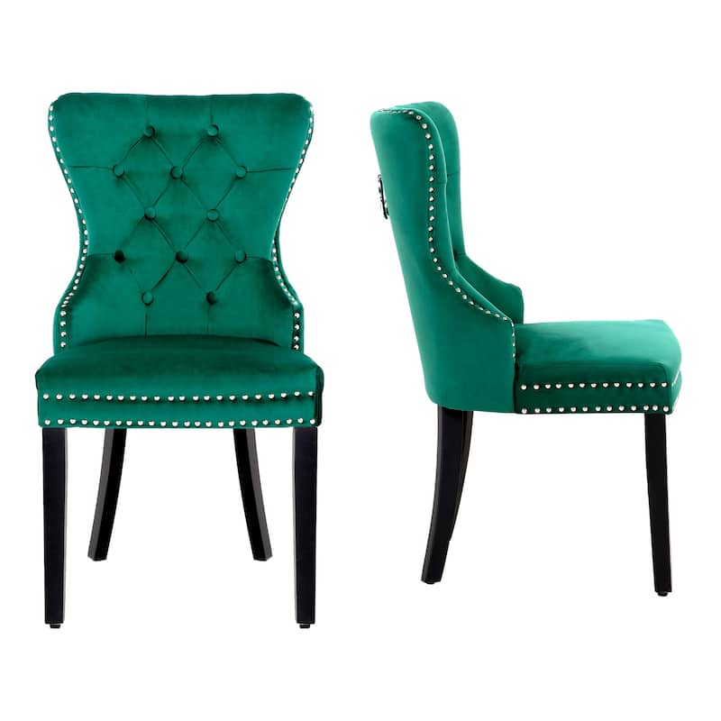 Grandview Tufted Upholstered Dining Chair (Set of 2) with Nailhead Trim and Ring Pull - Dark Green