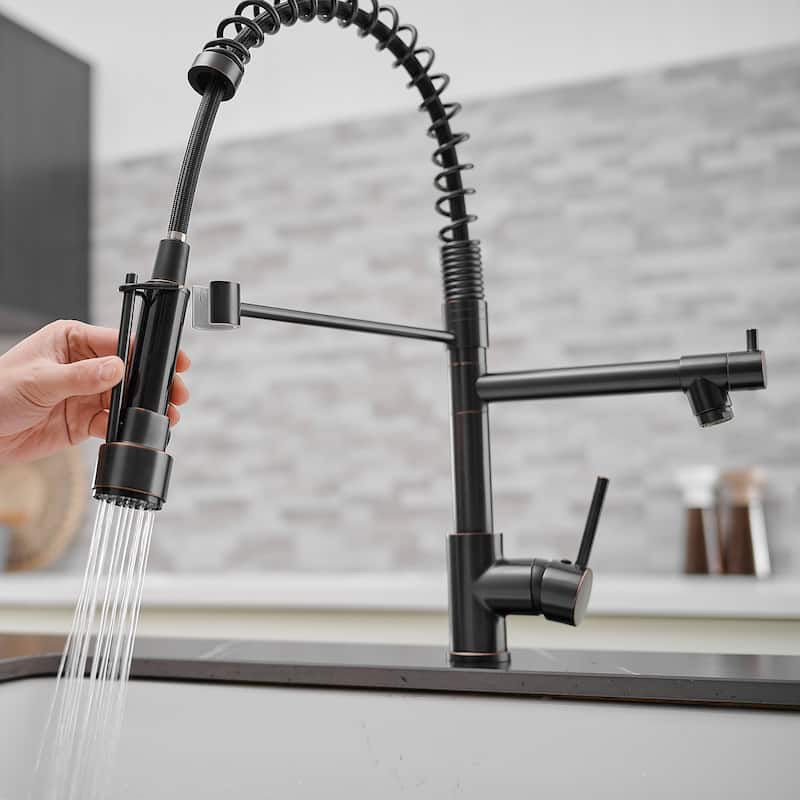 Modern Matte Black Pull-down 2-Function Kitchen Sink Faucet - 9.25''W x 19.48''H - 9.25''W x 19.48''H - Black