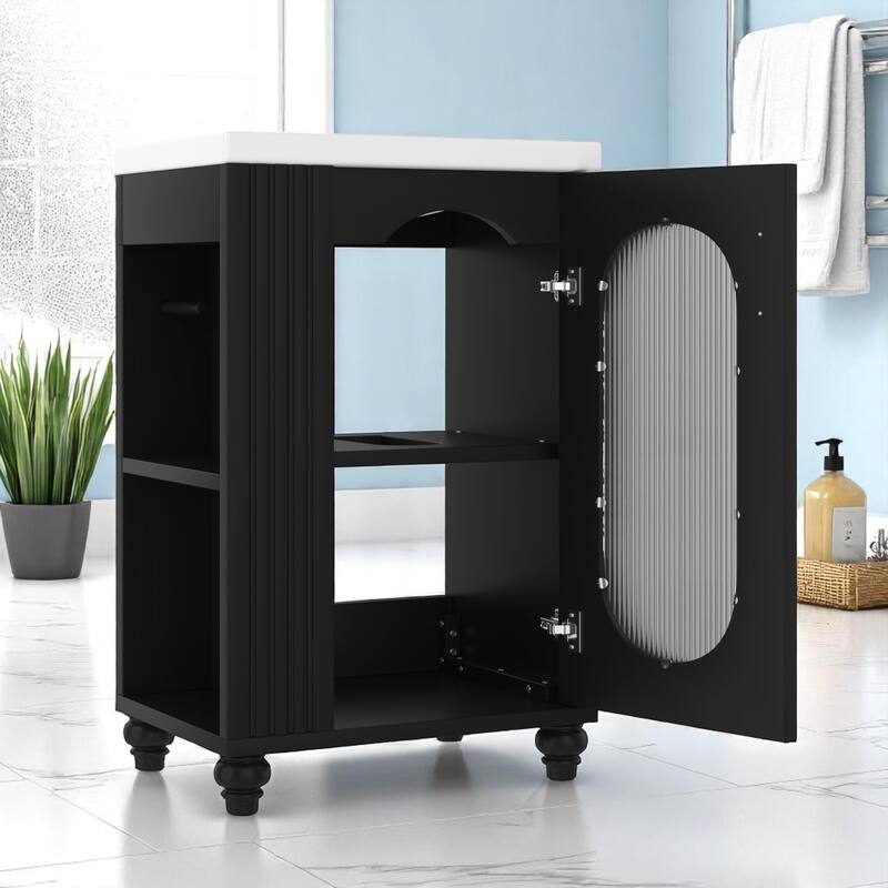20" Bathroom Vanity with Sink,Freestanding Cabinet with Toilet Paper Holder, Two-Tier Shelf,Adjustable Shelf,Ceramic Basin