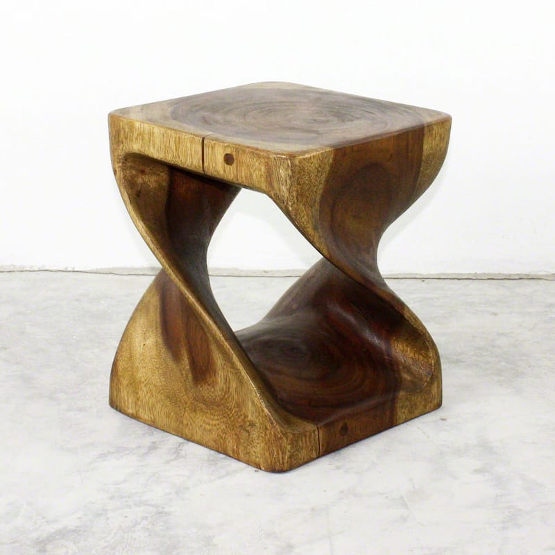 Haussmann® Original Wood Twist Stool 10 in SQ x 12 in High Antique Oak Oil - 10" x 10" x 12