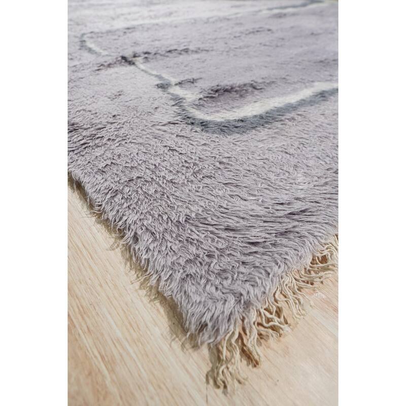 Purple Hand-Knotted Wool Art Deco Rug, 8' x 10', soft elegant area accent - L