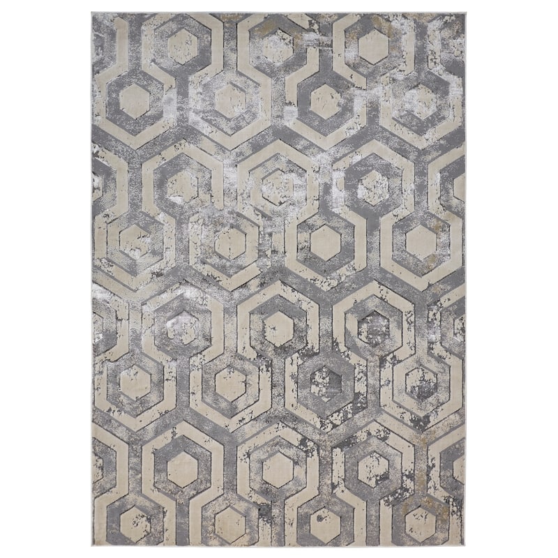 Grand Bazaar Orin Machine Made Distressed Modern Area Rug - 9'2" x 12' - Gray/Taupe/Silver