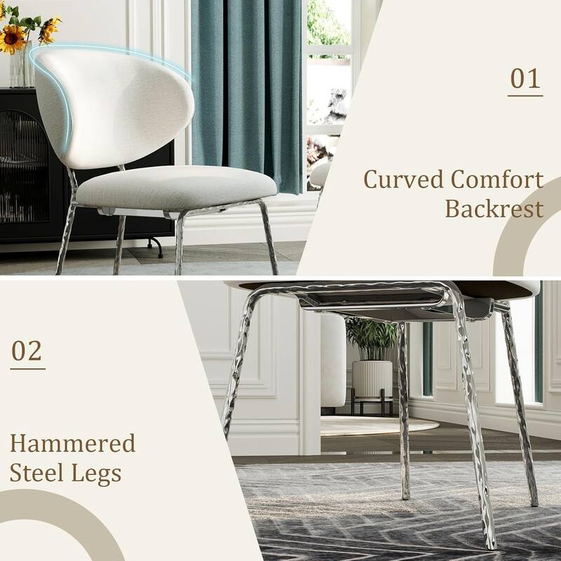 White Velvet Dining Chairs with Hammered Finish Metal Legs