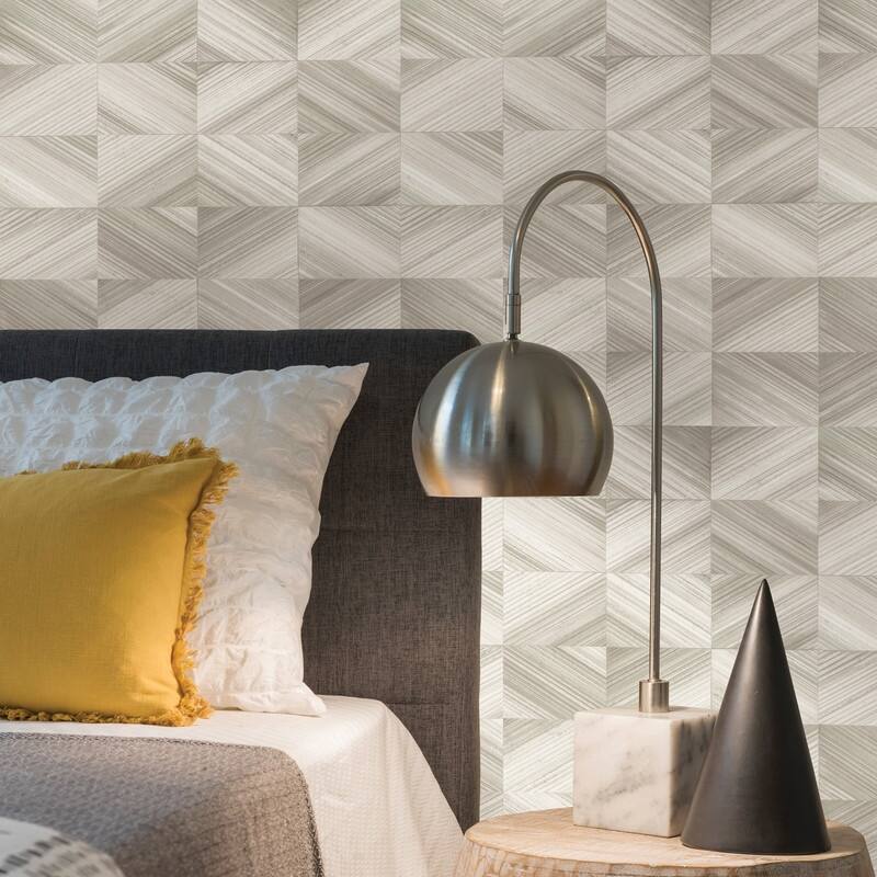 Brewster Stratum Taupe Geometric Faux Wood Wallpaper - 20.5in x 396in x 0.025in