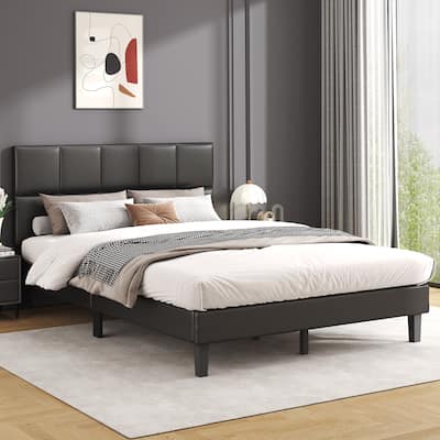 Full Size Bed Frame with Leather Finish – Modern Low-Profile Bed Base with Under-Bed Storage Space and Noise-Free Support