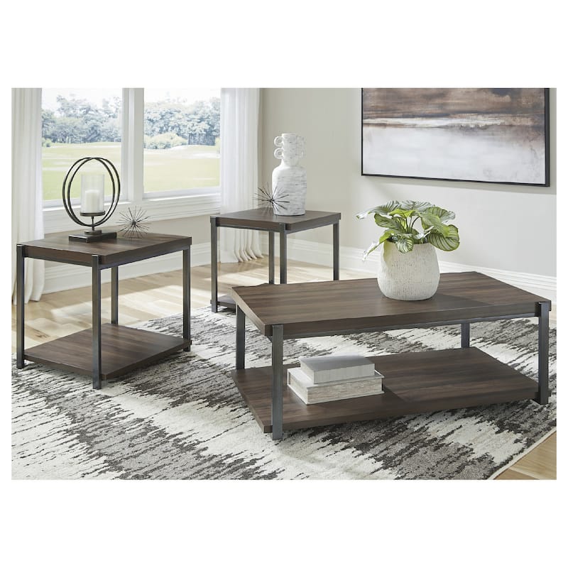 Signature Design by Ashley Trindwick Brown/Gray Table (Set of 3) - 47.25" W x 25.13" D x 18.13" H - MDF/Laminate - 47.25" W x 25.13" D x 18.13" H - Brown/Gray