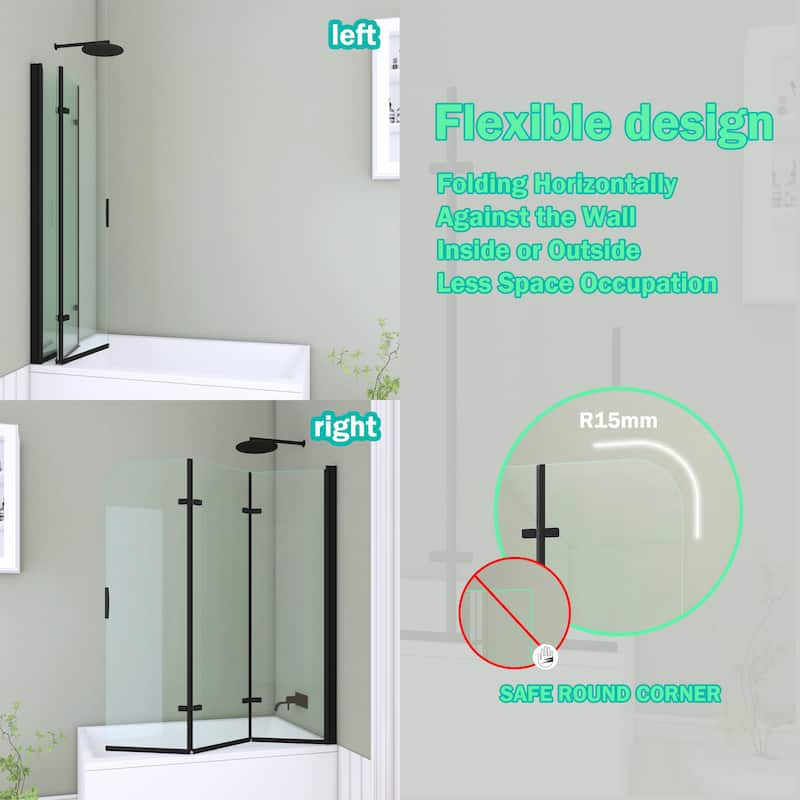 51" W x 59"H Three Plates Folding Tub Door Bathtub Screen with Clear Glass