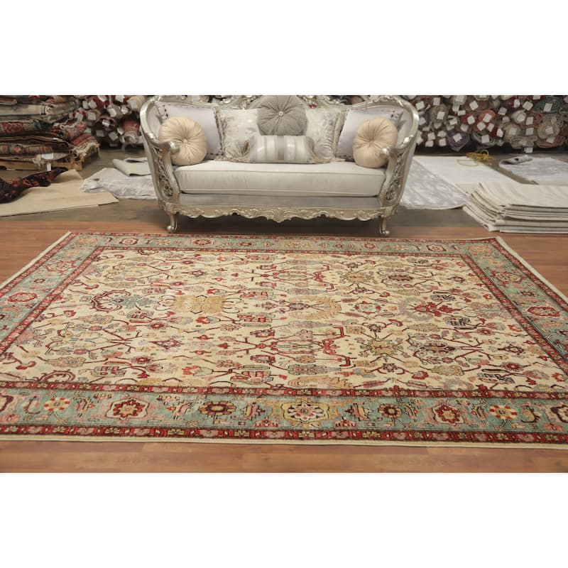Hand Knotted Traditional Wool Beige Geometric Area Rug - 10' 9'' X 8' 3''