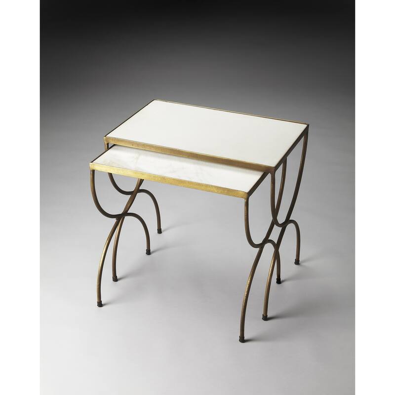 Handmade Butler Bacchus Marble & Iron Nesting Tables (India)