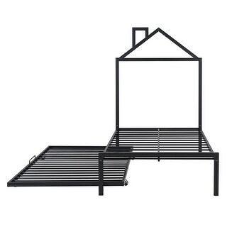 Metal Platform Bed Frame Twin Size Trundle House-shaped Headboard
