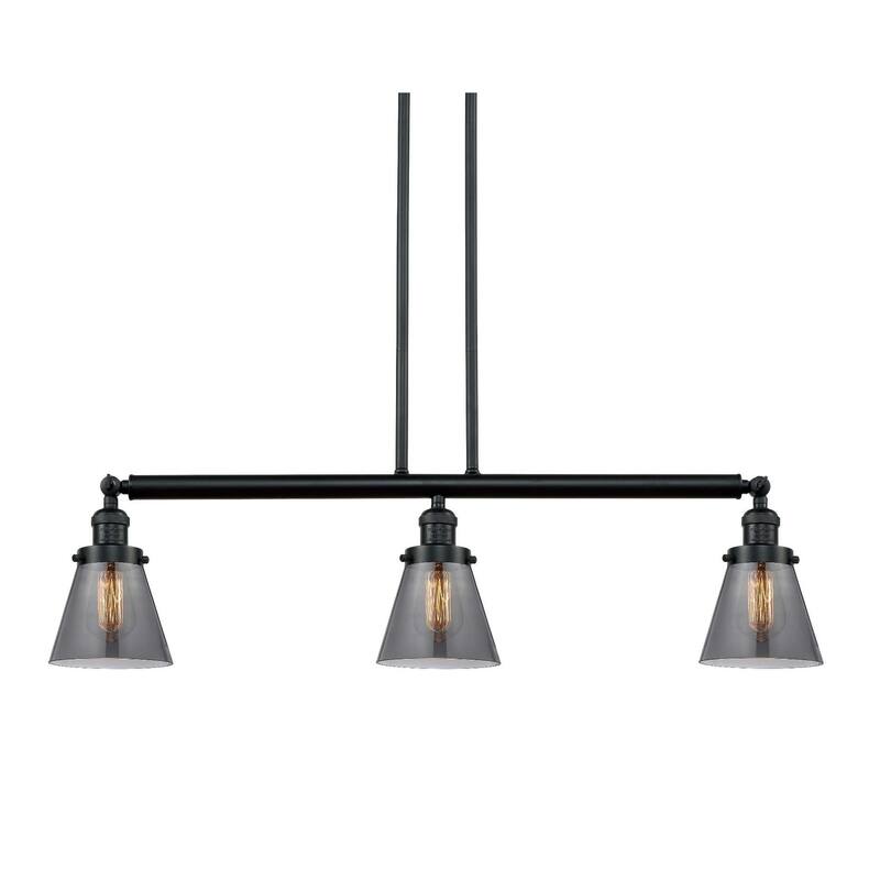 Innovations Lighting Small Cone 3 Light 39" Wide Linear Chandelier - Matte Black / Smoked