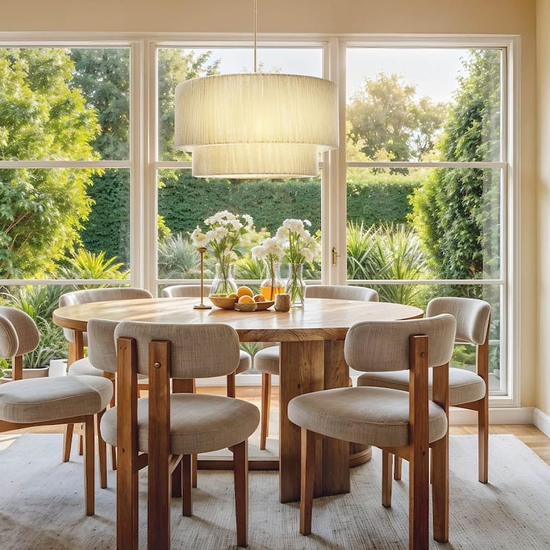 Elaine Rattan Pendant Light - Ivory White Large Drum 1-Light Handwoven Light Fixture For Modern, Boho, Farmhouse Room Decor