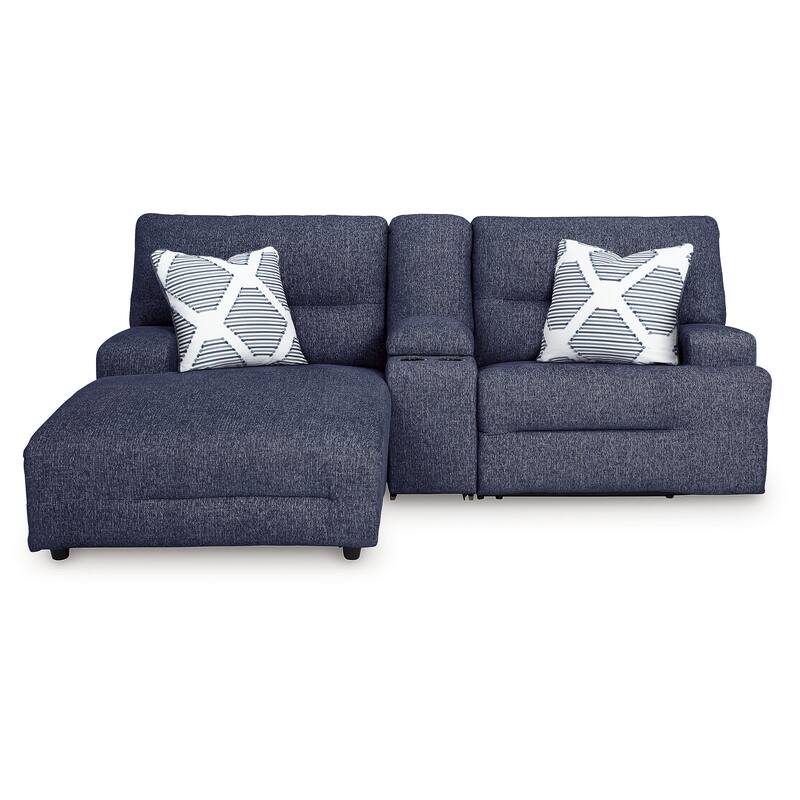 Signature Design by Ashley Acklen Place Blue 3-Piece Power Reclining Sectional with Chaise - 94"W x 70"D x 40"H