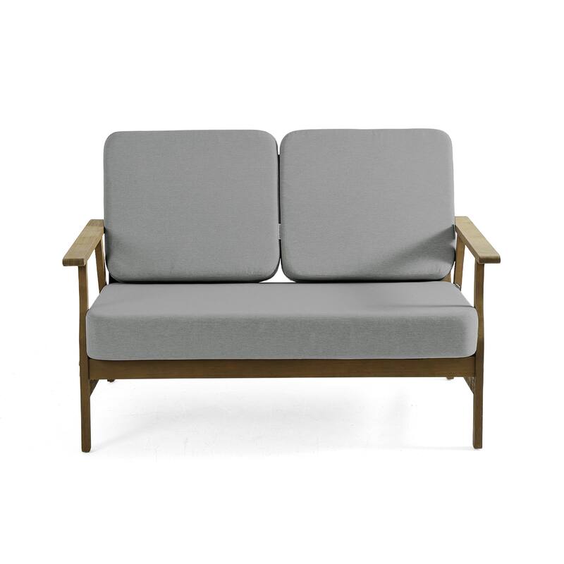Modern Wood Cushioned Outdoor Patio Sofa Loveseat with Coffee Table