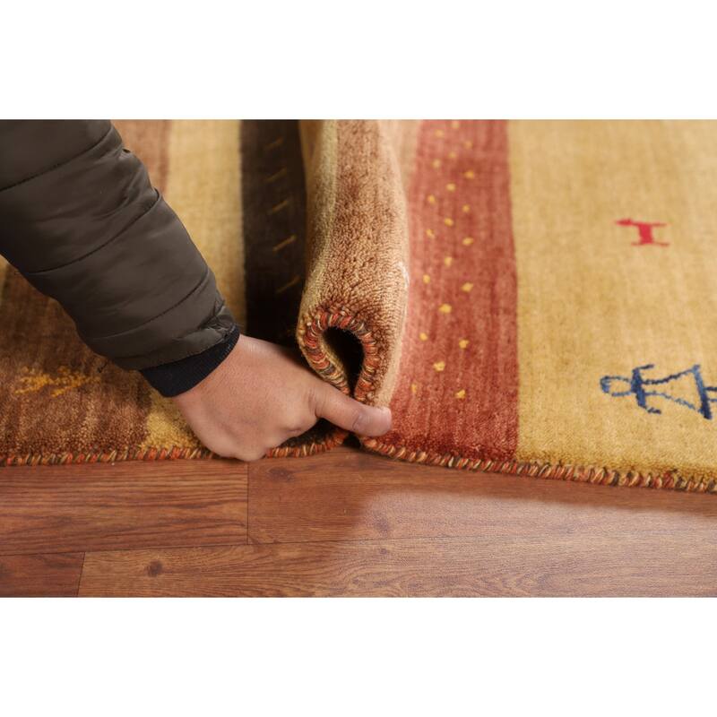Striped Tribal Gabbeh Indian Area Rug Handmade Oriental Wool Carpet - 5'3"x 7'10"