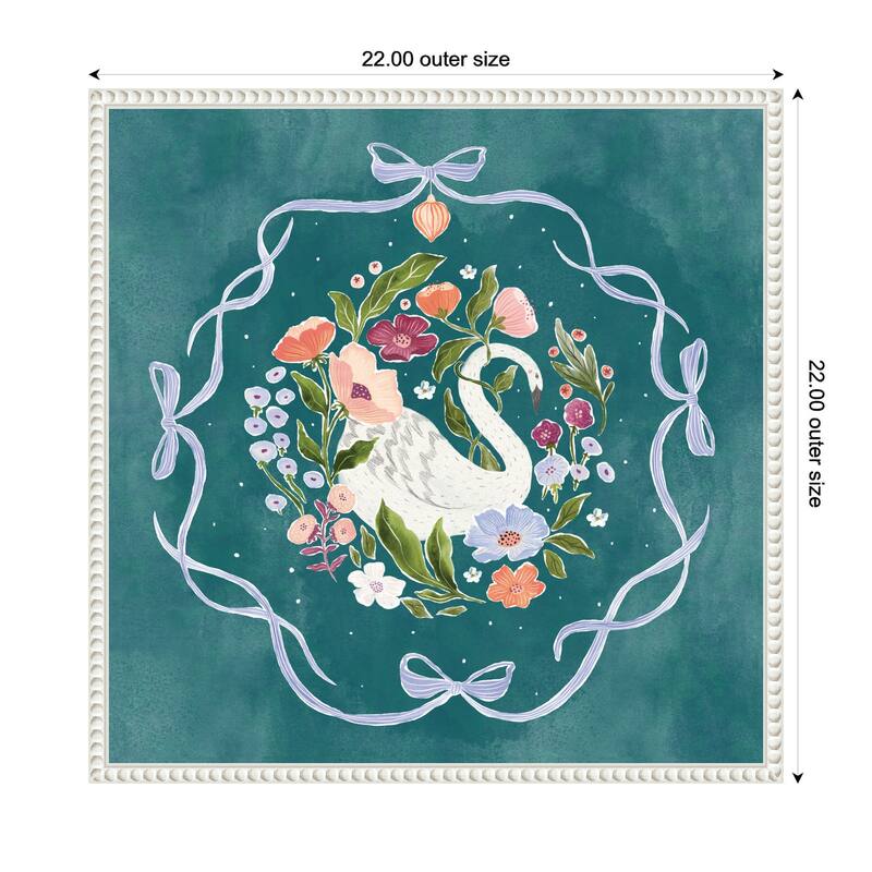 Kate and Laurel JL Swan Floral and Bows by Jill Labieniec Framed Canvas Wall Art Print