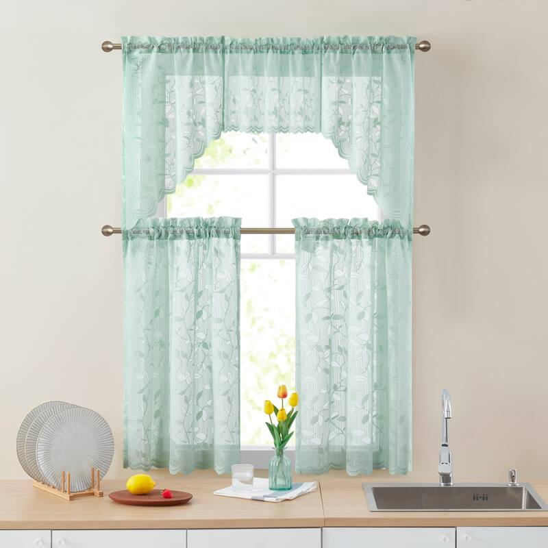 HLC.me Joyce Lace Sheer Kitchen Cafe Curtain Tiers for Small Windows, Kitchen & Bathroom