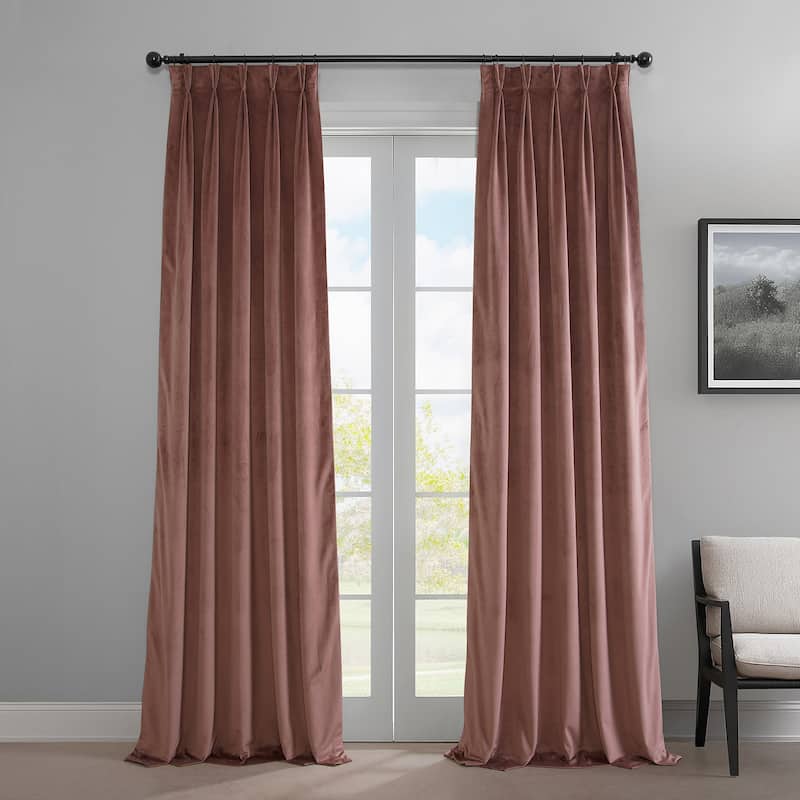 Exclusive Fabrics French Pleat Heritage Plush Velvet Room Darkening Curtains For Bedroom & Living Room Curtains (1 Panel) - 25 X 108 - Wild Rose