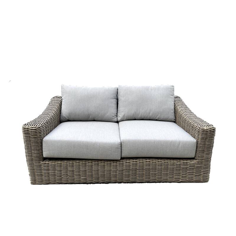 Tulum Two-Tone Dark Beige Aluminum Frame Loveseat with Cushions