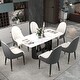 preview thumbnail 5 of 39, Cuve Edge Rectangle Dining Table Kitchen Table, Slate Table Top With Blakc Metal Pedestal