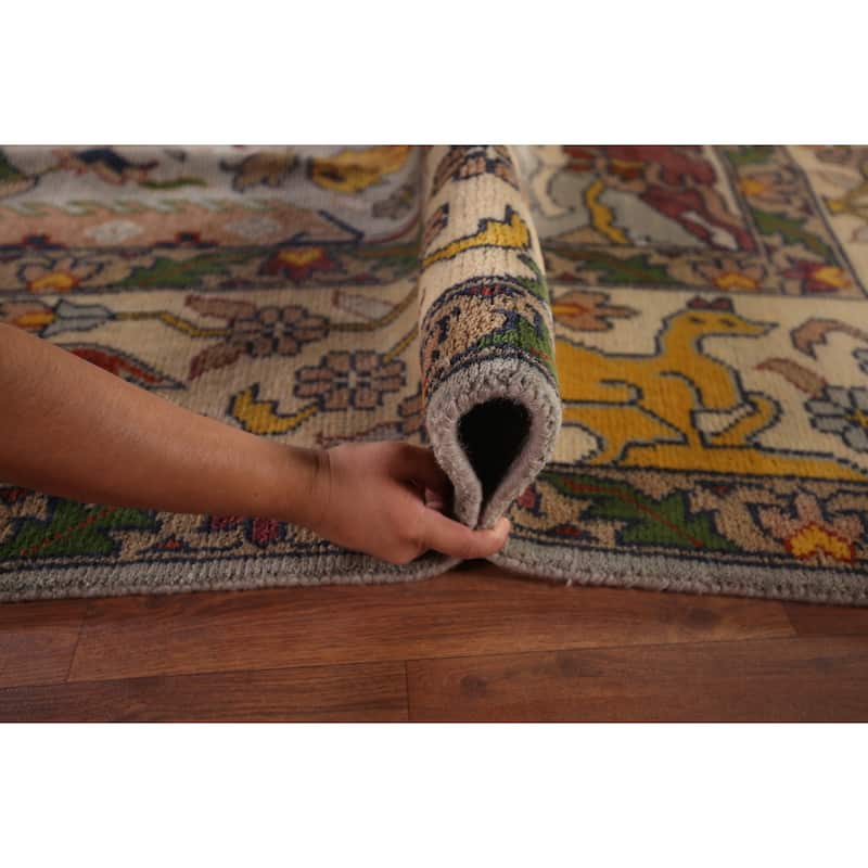 Hunting Animals Design Ziegler Indian Area Rug Handmade Wool Carpet - 8'11"x 12'0"