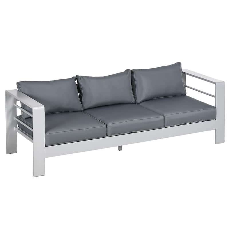 Outsunny 69" Modern Patio Furniture with Thick Padded Cushions, 3 Seater Aluminum Outdoor Sofa with Wide Armrests, Garden