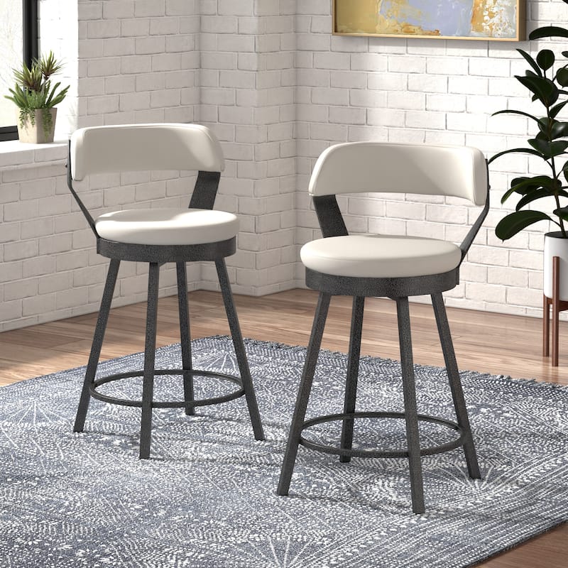 Grinzau Faux Leather Metal Swivel Stools (Set of 2)