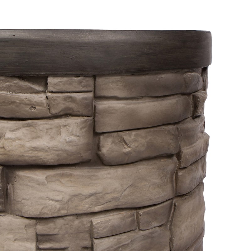 Fire & Flare 34" 5000 BTU Outdoor Propane Fire Pit Column W/ Glass Guard, Lava Rocks & Cover