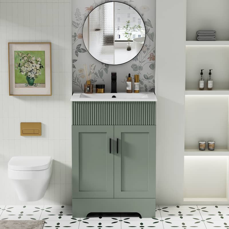 Modern 24/30/36/48" Wave-Line Bathroom Vanity Set with Sink & Faucet - 24"-Green - 24"