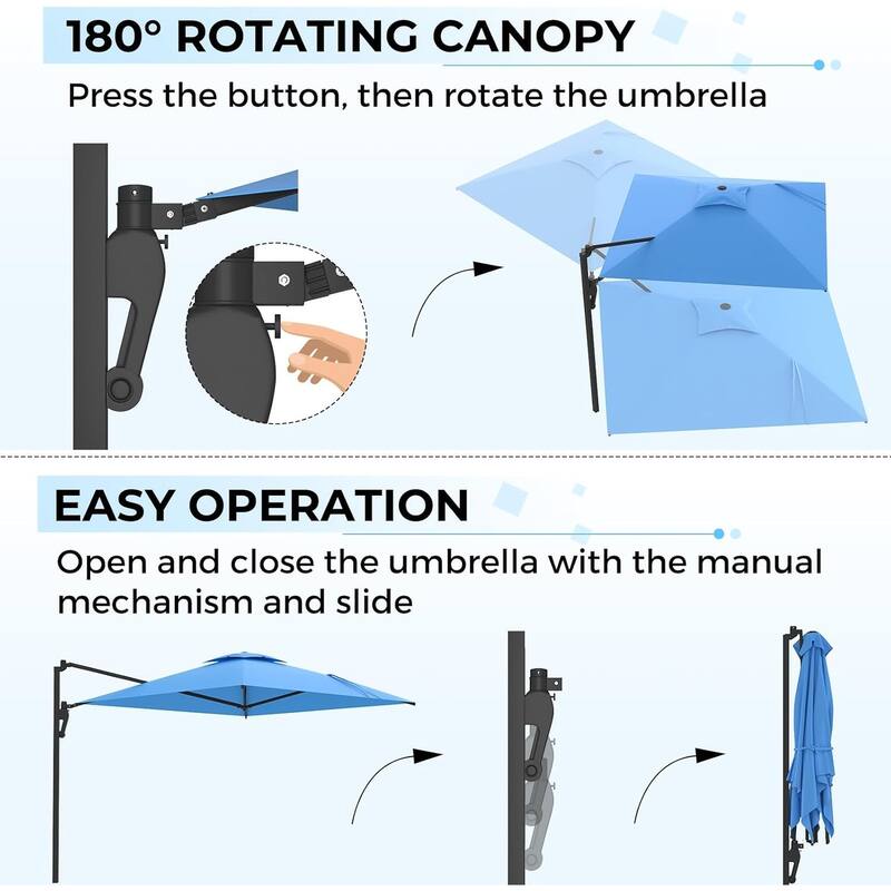 AECOJOY 10 FT. Wall Mount Umbrella Outdoor Patio, Large Patio Rectangular Aluminum Cantilever Umbrellas