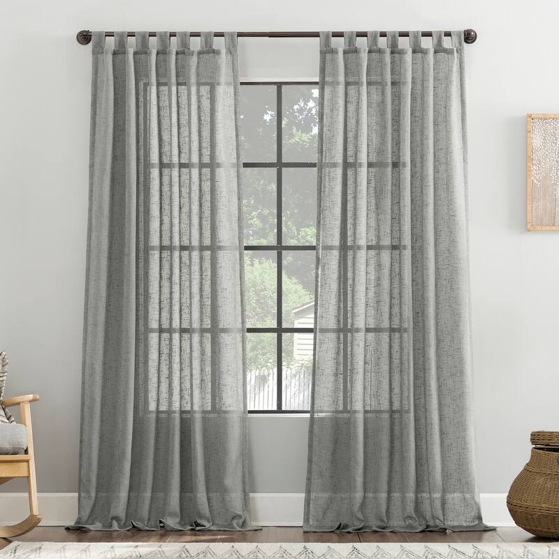 Archaeo Burlap Weave Linen Blend Tab Top Curtain, Single Panel - Sterling Gray - 50" x 84"