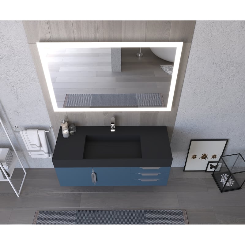 Amazon 48" Wall Mounted Bathroom Vanity Set w/ Black Top