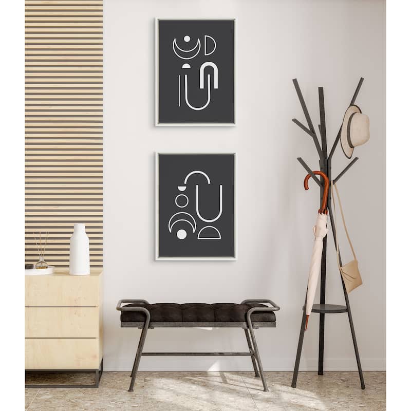 Kate and Laurel Sylvie Playful Modernized Shapes Black and White 1 and 2 Framed Canvas Art Set by The Creative Bunch Studio