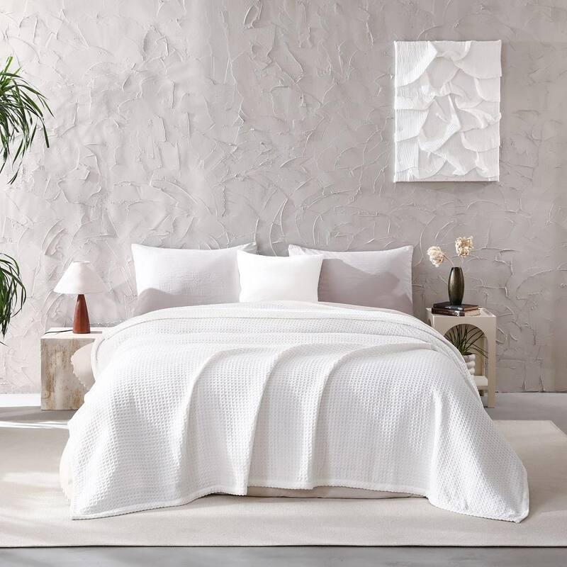 Fluffy Waffle Weave Chenille Throw Blanket - 104"x92" - Ivory