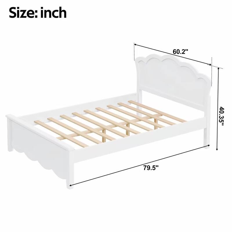 Elegant White Wood Platform Bed with Headboard by Harper&Bright Designs