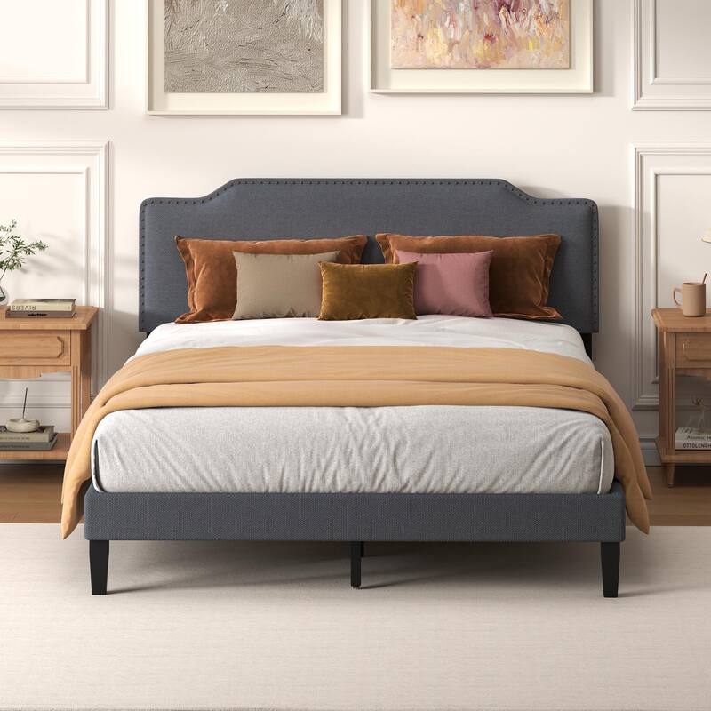 Upholstered Panel Bed with Nailed Headboard