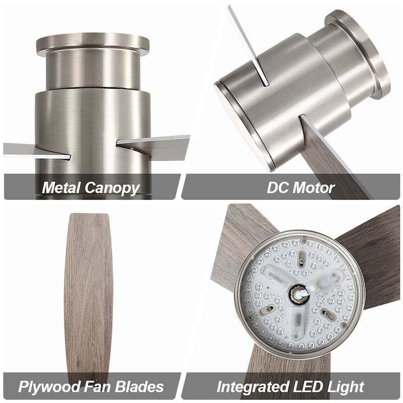MLiAN 44" LED Flush Mounted Ceiling Fan with Remote ，3 Reversible Plywood Blades - 44