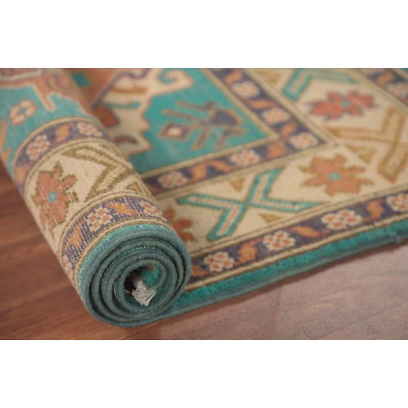 Turquoise Green Kazak Oriental Foyer Rug Handmade Wool Carpet - 2'7" x 4'3"