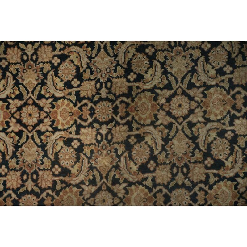 Hand Knotted Oriental 100% Wool Carpet Traditional Floral Navy Blue & Blues Tabriz (Haj Jalili) Area Rug - 12' 11'' X 9' 4''