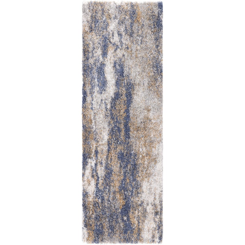 Noori Rug Lux Ridley Abstract Modern 2-inch Thick Shag Rug - 2'2" x 6'0" - Blue/Gold