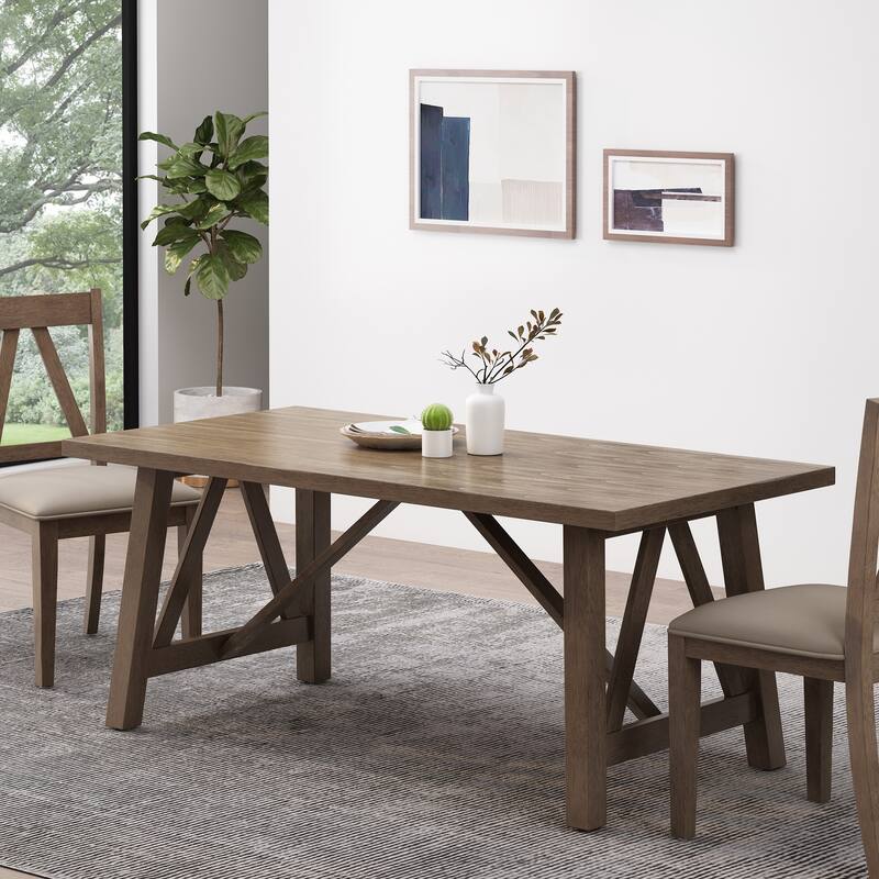 Farmhouse Cross Beam Frames Wooden Dining Table - Antique Brown