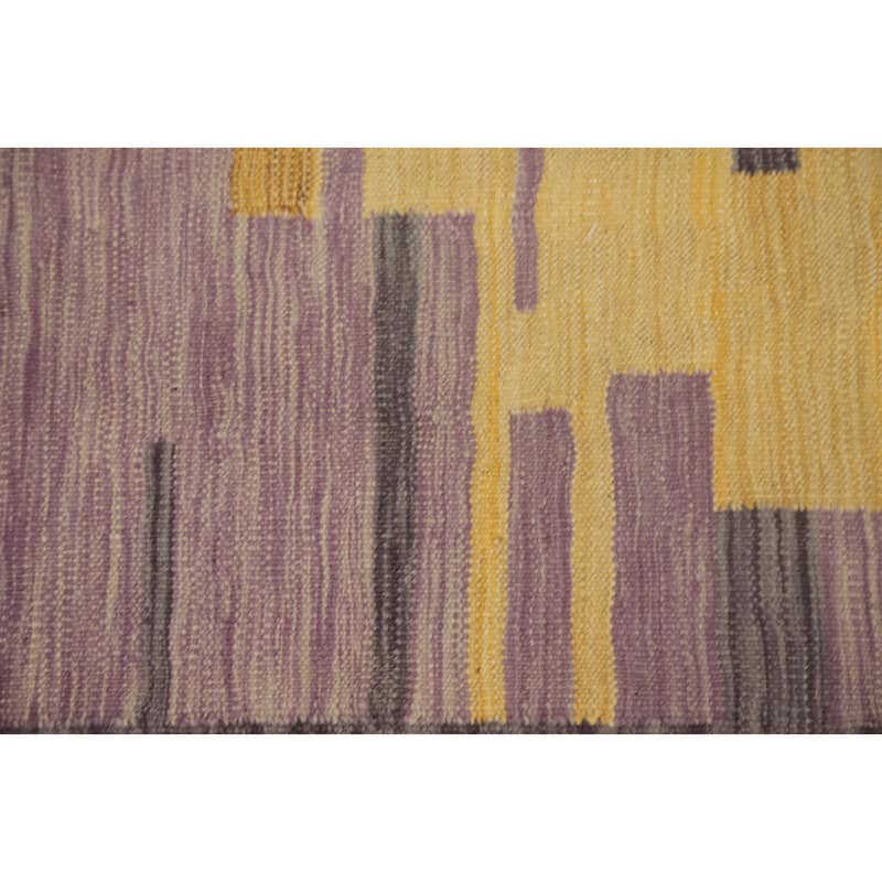 Hand Woven Oriental 100% Wool Carpet Southwestern Tribal Yellow & Gold Kilim Runner Rug - 9' 9'' X 2' 5''