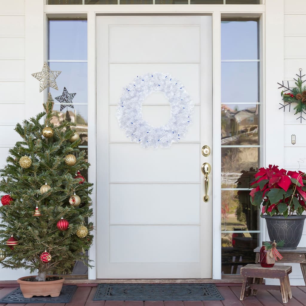 Woodbury White Pine Artificial Christmas Wreath, 24-Inch, Blue Lights