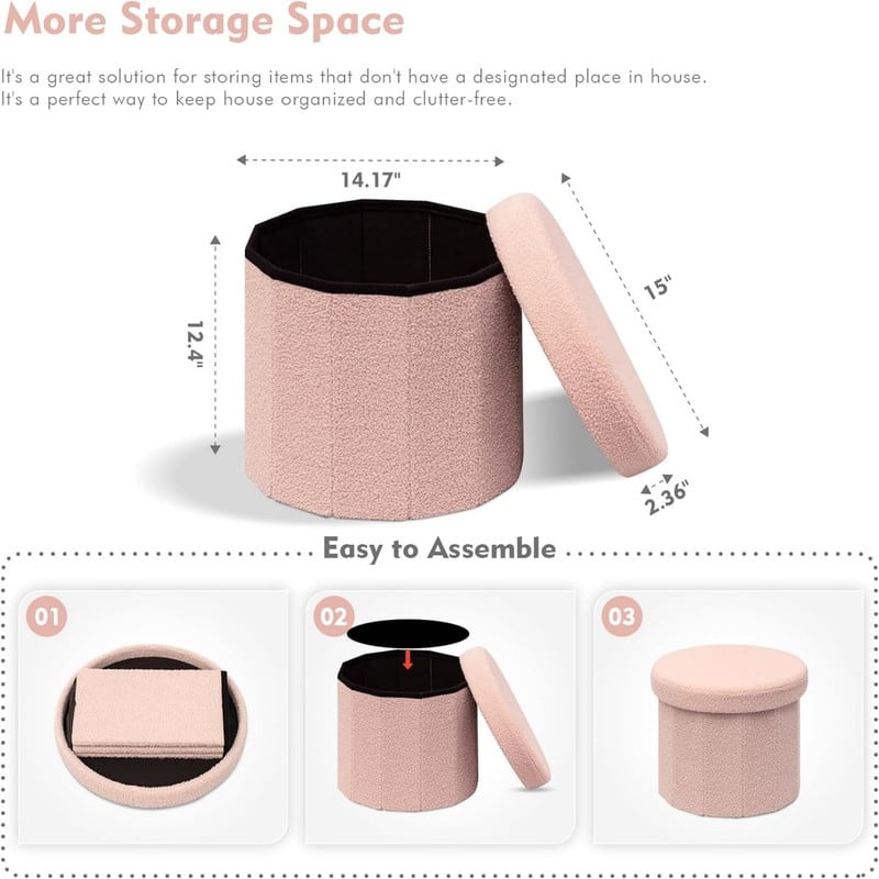 Round Ottomans with Storage Foot Stool Footrest